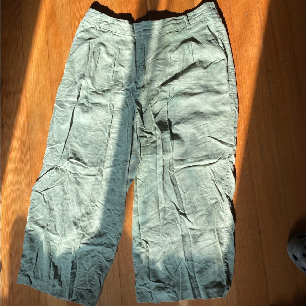 Linen Green Casual Pants